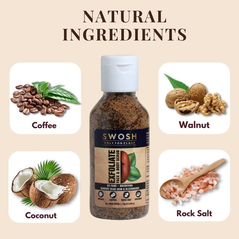 SWOSH Exfoliate Scrub 75g For Face & Body With Coffee