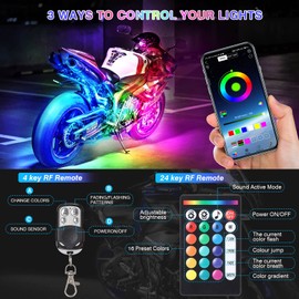 LD DARKEAGLE 8PCS Motorcycle RGB LED Light Kits with APP/RF Remote, Dual Zone Strip Lights with Brake Turn Signal, 12V Waterproof Multi-Color Motorcycle Underglow Lights for Harley Honda