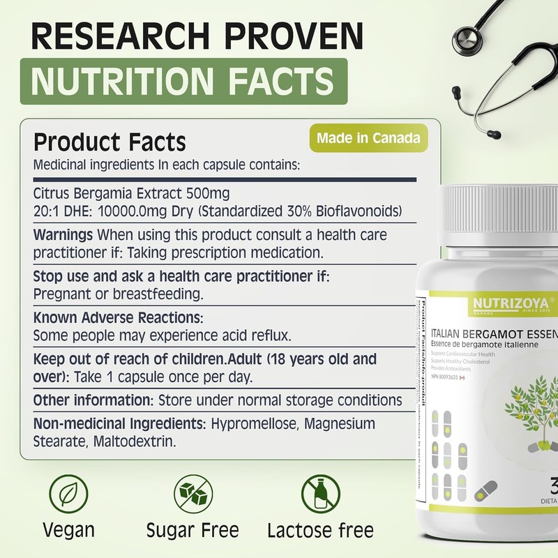Italian Citrus Bergamot Supplement for Cardiovascular Health, 30 Capsules -