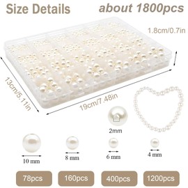 Pearl Beads,Half Round Pearl MFCGHXR 1800 Pcs Faux Pearl Beads Craft Your Own Jewelry - 4mm 6mm 8mm 10mm Round Pearl Beads for DIY Necklaces Bracelets Jewelry Wedding Dress Nail Arts Making