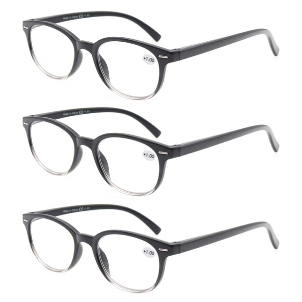 MODFANS Round Stylish Reading Glasses 3 Pair with Spring Hinge