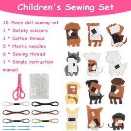 Vicloon Sewing Kit for Kids, 12-Piece Cute Puppy Sewing Craft Kits, Fun Stuffed Animal DIY Kits for Kid Learn to Sew Arts and Crafts Kit, Introduction to Sewing Set for Kids Age 5-12