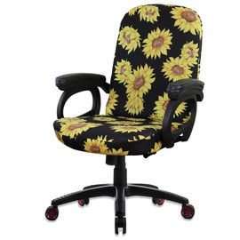 YOXEULL Sunflower Computer Office Chair Covers Stretchable Soft Fit Universal Desk Rotating Slipcovers, Removable Washable Chair Protector Cover with Zipper
