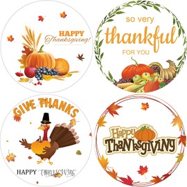 Happy Thanksgiving Stickers, Thanksgiving Thank You Label Stickers, Thanksgiving Fall Autumn Harvest Party Favors Decorations Supplies (2 Inch)