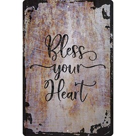 Wall Art Tin Sign Bless your heart cursive kindness love Beige Home Decor Funny Gift 12 x 8 Inch