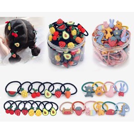 50pcs Baby Hair Ties for Toddler Girls Cute Animals and Fruits Hairpins Scrunchies Ponytail Holders Kids Headband