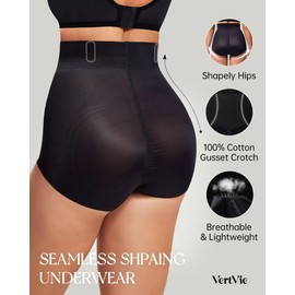 Vertvie Women's Tummy Control Shapewear Shorts Butt Lifting Body Shaper Seamless High Waisted Panties Thigh Slimmer Underwear(3X-Large,Black,Control Briefs)