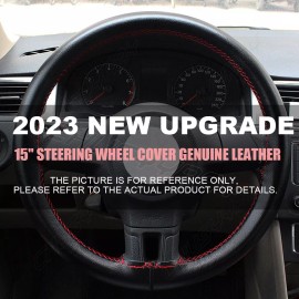 CHUSYYRAY 15" Steering Wheel Cover Genuine Leather for Chevy Silverado 1500 2500 2007-2015