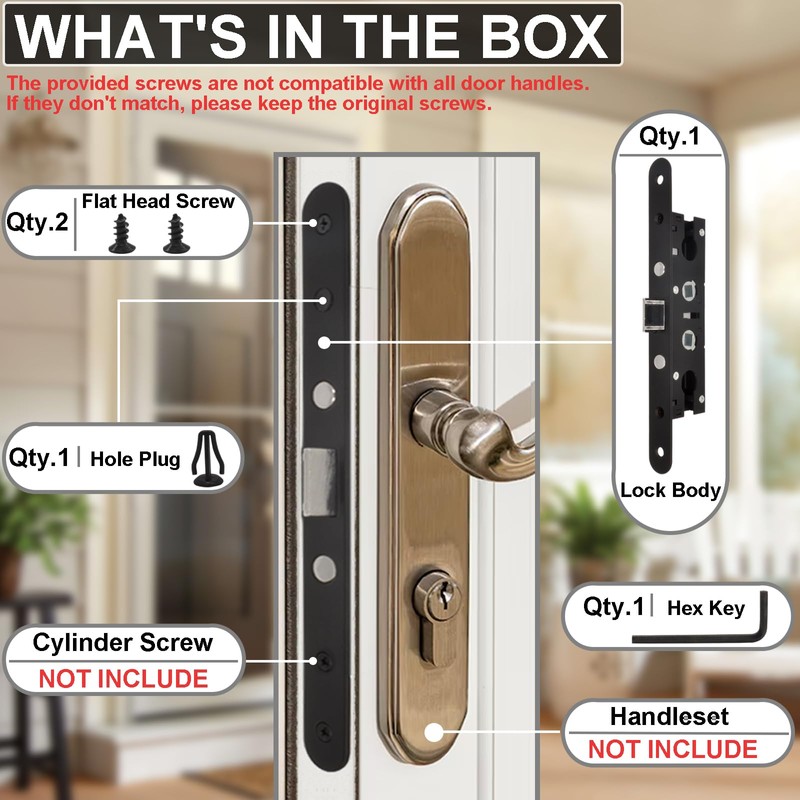 Eockatoo 2 Point Bolt Mortise Lock Body Replacement Parts Fit