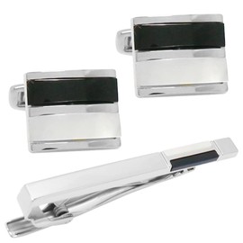 mila schon msc12386st Mira Sean Onyx White Butterfly Cuff Tie Clip Set, Brass, Onyx