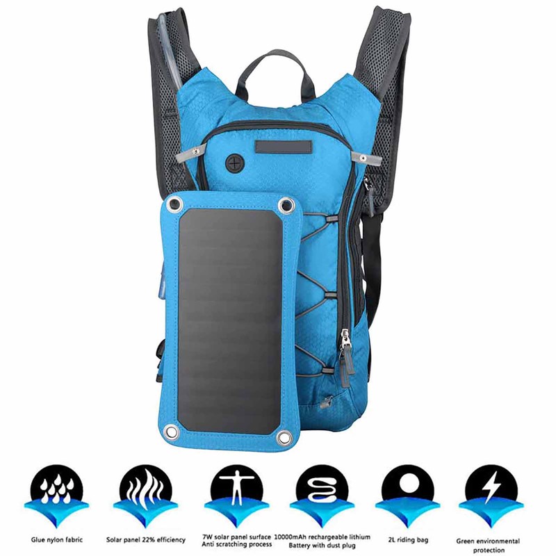 Multi function Outdoor Backpack with 6.5W Solar Panel & 2L