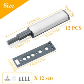 Push to Open Door Catches, 12 PCS Magnetic Push Latch Door Push Opener Soft Close Dampers for Kitchen Closet Cabinet Wardrobe, Screw Fixing