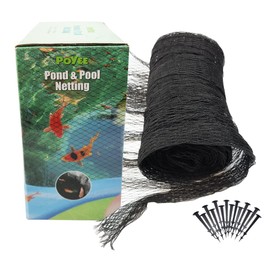 POYEE 15x20ft Pond Netting for Leaves Leaf Net Cover Pond Net with Small Fine Mesh Protecting Koi Fish from Birds Cats Stakes Included