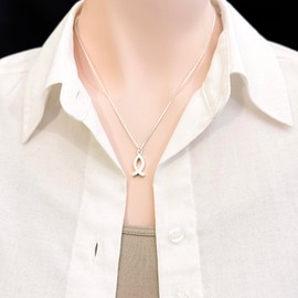 Sterling Silver Ichthus Fish Necklace for Women – Christian Religious Pendant – Minimalist Christian Fish Jewelry – Gift for Baptism, Confirmation, Birthday, or Christmas (14 inches + 2-inch extender)