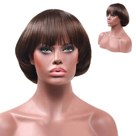 Short Bob Wig 15cm With Inward Curly Ends - Mushroom Head Style Synthetic Hairpiece Perfect For School Uniform, Party, Anime Cosplay Comfortable All Day Wear (Brown, One Size)