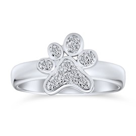 Bling Jewelry Pave Cubic Zirconia Puppy Dog Animal Paw Print Ring Rhodium Plated