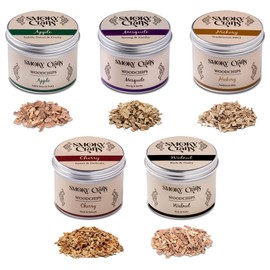 Smoky Crafts 5 x 2oz Wood Chips for Cocktail Smoker (Set of 5: Cherry, Hickory, Apple, Mesquite, Walnut) | 5 Flavors of Smoker Wood Chips | Smoking Gun Wood Chips | Cocktail Smoker Wood Chips