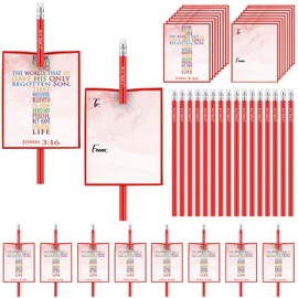 ReliThick 24 Set Christian Valentines Cards with Pencils for Kids John 3:16 Valentine Religious Card Exchange Bulk Gifts for Valentines Party Favor Sunday School Classroom Prizes