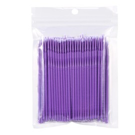 Salmue 4 Colores 100PCS / Bolsa Pinceles Aplicadores Micro Desechables, Pinceles de Extensión de Pestañas Desechables para Pinceles de Maquillaje, Pincel de Limpieza de Pegamento de Pestañas(Morado)