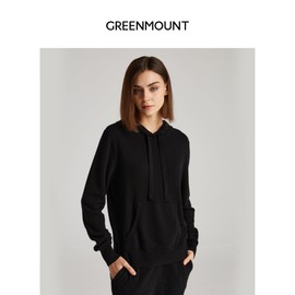 GreenMount Women's Essential Cashmere Hoodie with Pocket Front Casual Long Sleeve Pullover Sweater Black