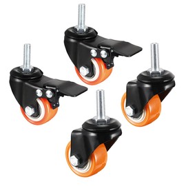 uxcell 1.5 Inch Swivel Caster Wheels PU 360 Degree Threaded Stem Caster Wheel M10 x 25mm , 330lb Total Load Capacity , Pack of 4 (2 Pcs with Brake, 2 Pcs No Brake)