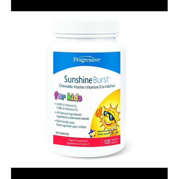 Progressive Nutritionals Kids Vitamin D Sunshine Burst Lemon 120 Chewable