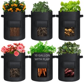 GOTGELIF 6 Pack 10 Gallon Potato Grow Bags with Flap, Thickened Nonwoven Fabric Grow Bags for Growing Potatoes, Carrots, Onion, etc Vegetables, Plants & Fruits - Black