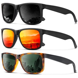 KALIYADI Sunglasses Men Polarized Sun glasses for Mens Womens Classic Matte Black Frame UV Protection 3pack (Black & Orange & G15)