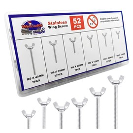 Wellzenith Wing Screw, 52 Pieces Stainless Steel Wing Screws Kit with Storage Box, Metric Coarse, Hexagon Socket, M5, M6, 10 cm, 16 cm, 20 cm, 30 cm, 40 cm