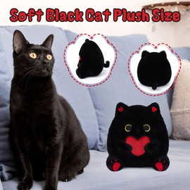LSYDCARM Black Cat Plush Toy, Cute Black Cat Stuffed Animal, Kawaii Black Cat Plushie Doll Valentine Plush, Soft Loving Black Cat Plush Valentines Day Stuffed Animals Gift for Kids Lover