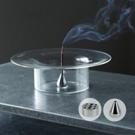 Anoverite Stylish Glass Incense Burner, Ash Spill Proof Interior Glass Incense Holder (Japanese Company) (Silver)