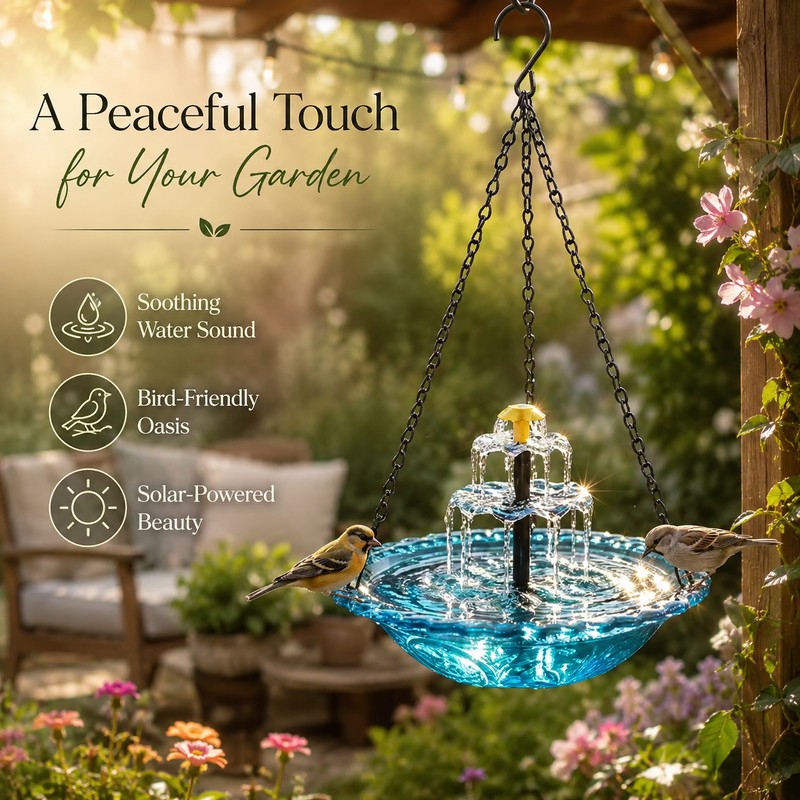 Hanging Solar Bird Bath Fountain for Garden Decor – 3-Tier