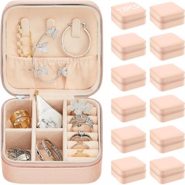 Joyero de Viaje para Mujer - Organizador Portátil con Múltiples Compartimentos - Para Anillos, Aretes, Collares y Pulseras - Alhajero Compacto y Liviano - Ideal como Regalo (Polvo de sakura-12pcs)