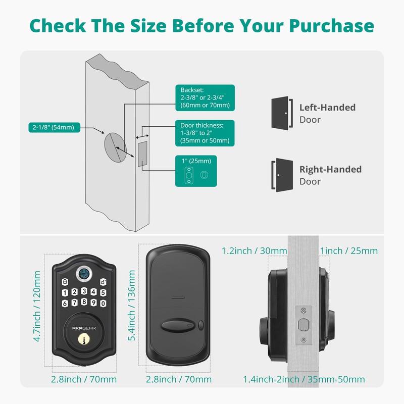 AkaGear DS10 Keyless Entry Door Lock with Fingerprint, Electronic Keypad,