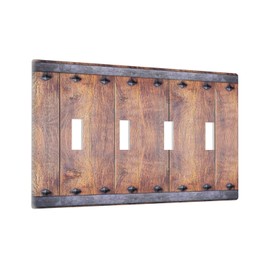 Wmhusu Light Switch Cover Rustic Farmhouse Barn Door Vintage Wood 4 Gang Switch Plate Quad Toggle Wall Plates Decorative Switchplate Electrical Outlet Cover for Bathroom Cabin Decor