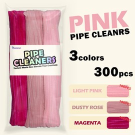 Harmoso Pink Color Trio Pipe Cleaner Set - 300pcs, Thick Fluffy Chenille Stems for Arts & Crafts, Perfect for Making Animals, Flowers, and Festive Decorations(12 inches x 0.24 inches)