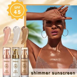 Shimmer Body Oil, SPF 45 Broad Spectrum, Waterproof Long Lasting Moisturizing Luminizer Glow Sunscreen for Face & Body, Body Makeup Shine (Diamond Platinum, 02)