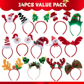 JOYIN JOYIN 14 PCS Christmas Headbands with Different Designs Christmas Party Holiday Headbands for Kids Women Men Christmas and Holiday Parties Christmas Party Favors (ONE Size FIT ALL)