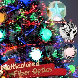 56cm Small Fiber Optic Christmas Tree, Mini Artificial Tree, Lighted Tabletop Xmas Trees with RGB Color Changing Lights, Balls,Star, White Tiny Fake Xmas Tree Decorations for Office,Window,Party