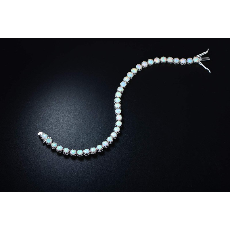 Barzel 18K White Gold Plated Created Opal Bracelet For Women