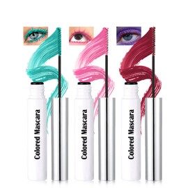 Ultra-Fine Waterproof Mascara for Short Lashes, 3 Pieces Silk Fibre Coloured Mascara Green Pink Burgundy, Extra Long Eyelashes, Highly Pigmented Mascara Long Wear Volume Charming, Makeup Set for Party