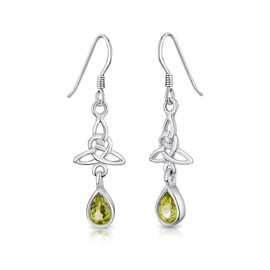 925 Sterling Silver Dangle Hooks Earrings - Silver Drop Hook Earrings with Trinity Knot - Celtic Jewellery Earrings - Peridot Earrings