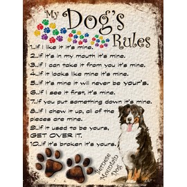 SHAWPRINT MY DOG'S RULES RETRO STYLE METAL TIN BERNESE MOUNTAIN DOG SIGN/PLAQUE THEME 10" X 8" (58DRM)
