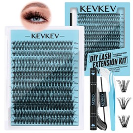 KevKev Lash Clusters Kit Lash Extension Kit D Curl Eyelash Extension Kit 280 Pcs Eyelash Clusters Kit Cluster Eyelash Extensions Individual Lashes Kit with Lash Bond and Seal Eyelash Tweezers