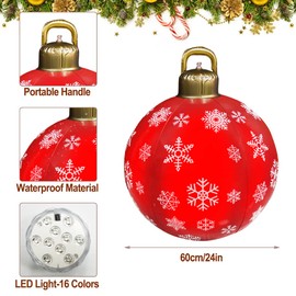 AirSwim Light Up PVC Inflatable Christmas Ball, 24 Inch Giant Outdoor Christmas Decoration with LED Lights for Outside Holiday Yard Lawn Porch Decor, Red Snowflake
