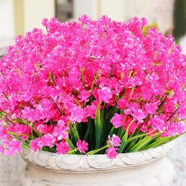 JEMONG 16 Bundles Artificial Flowers Outdoor UV Resistant Fake Flowers No Fade Faux Plastic Plants Garden Porch Window Box Decorating (Pink-Daffodil)