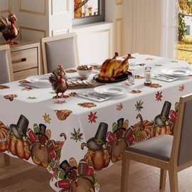 XCHI Turkey Thankful Maple Leaves Pumpkin Thanksgiving Fall Tablecloth Rectangle Washable Table Covers for Indoor Outdoor Dining Home Party Decorations Table Cloth 60x84 Inch