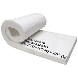 SIMOND STORE Ceramic Fiber Blanket - 48" x 16" x 2" Thick - 2400F 8# Density - High Temperature Insulation for Stoves, Kilns, Forges, Fireplaces, Pizza Ovens, Dishwashers, Furnace Insulation Blanket