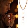 Hicarer Olive Wood Rosary Necklace Catholic Rosary Cross Wood Beads