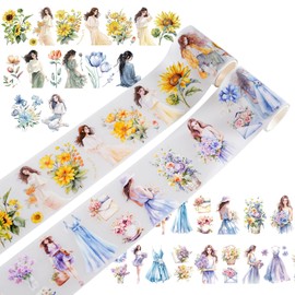 NAESM 2 Rolls Washi Tape Set, Fashion Girls PET Washi Tapes, Transparent Stickers, Waterproof Art, for Journaling, Bullet Journals, Planners, DIY Crafts